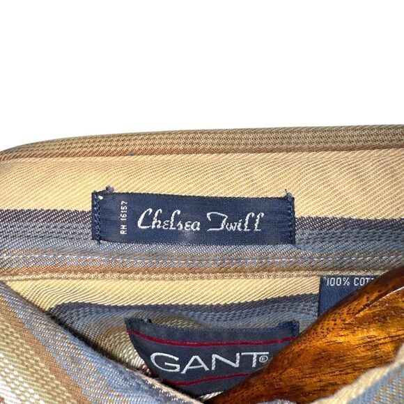 GANT Brown and Green Chelsea Twill Button Down Shirt Size M - Picture 3 of 9
